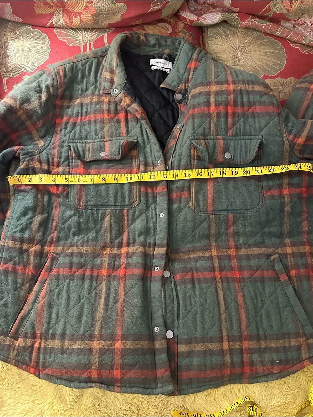 Urban Outfitters Quilted Plaid Flannel Shirt Jacket Green